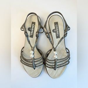 Authentic Chanel Sandals | CC Logo & Pearl Details